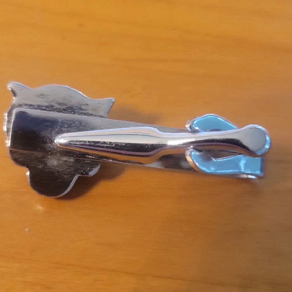 Vintage Silver Tone Aviator Cat Goggles Cufflinks Tie Clip Set Novelty